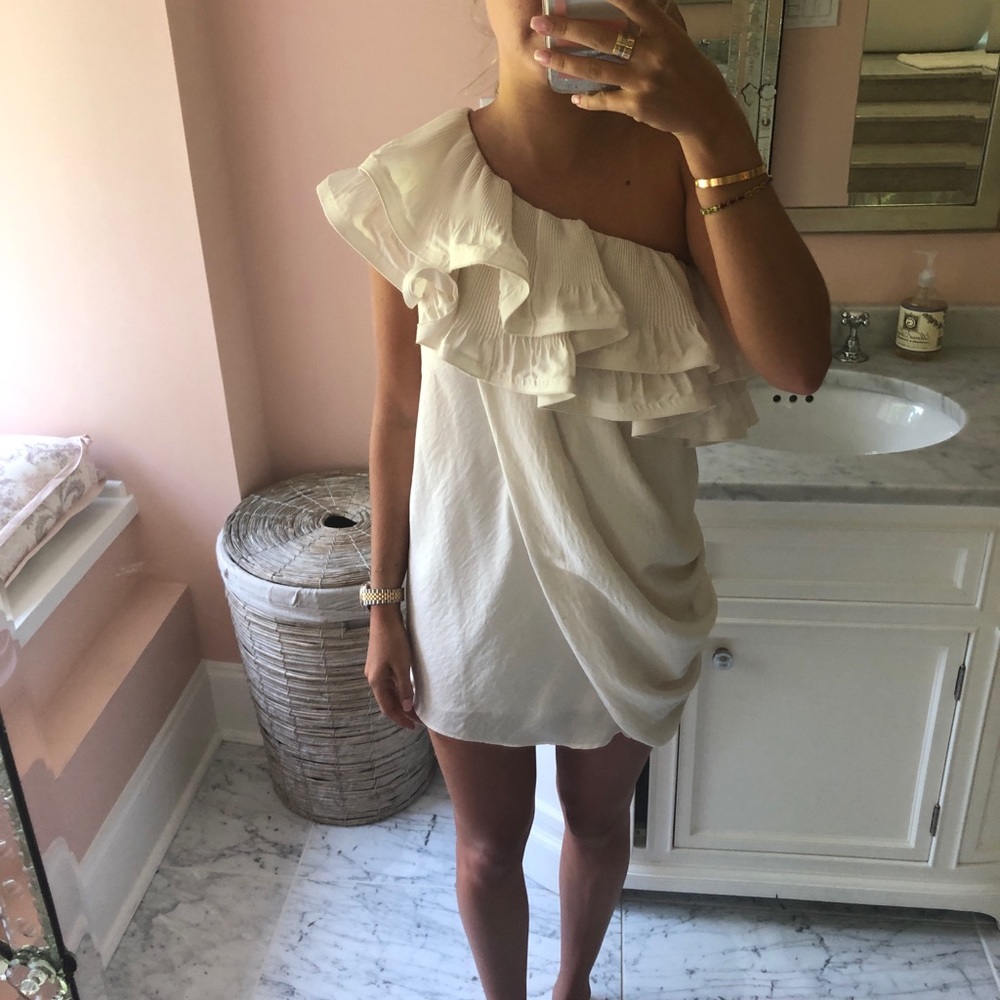 BCBG white one shoulder dress